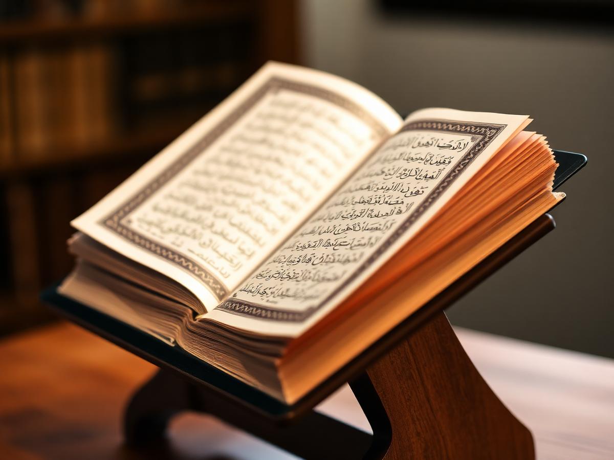 Open Quran on wooden rehl