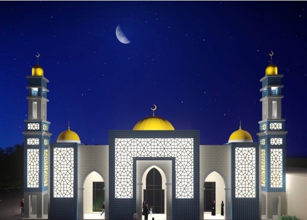 Islamic Institute of Knowledge mosque at night